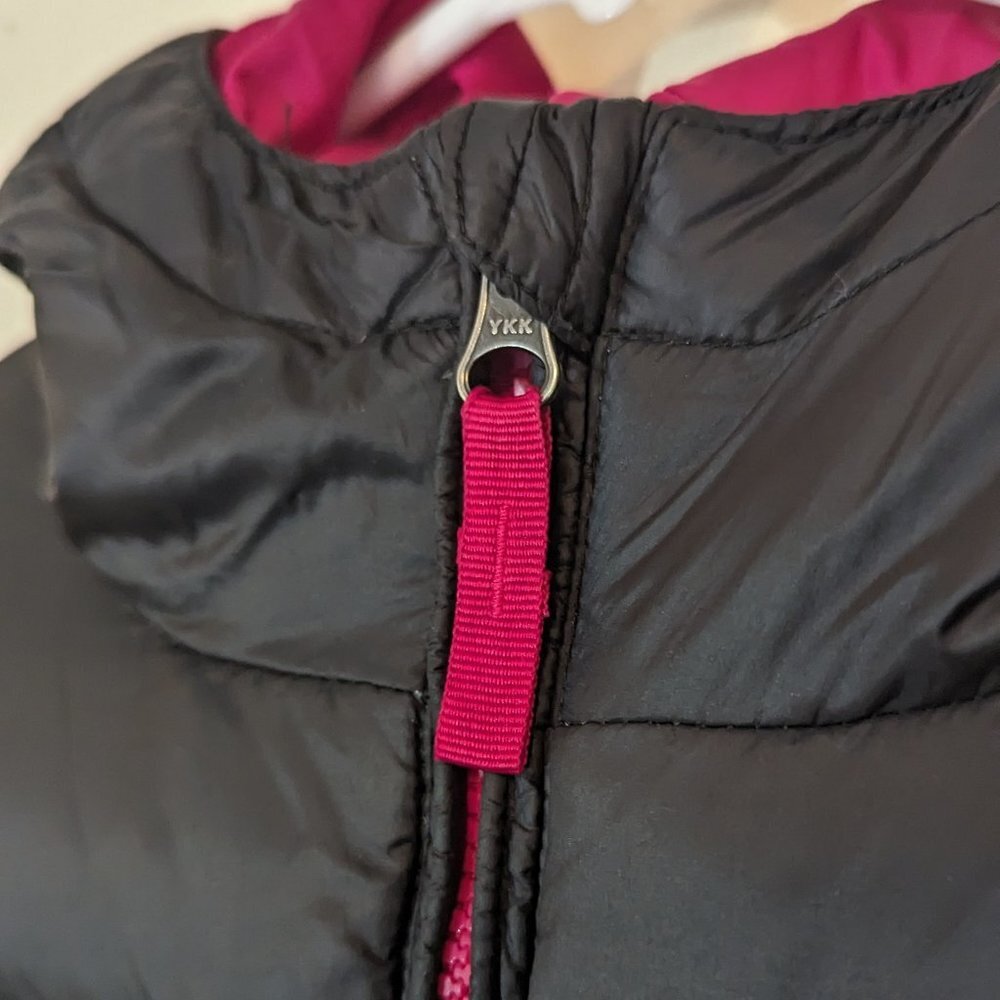 Eddie Bauer Down Long Tunic Length Puffer Parka Coat Black Fushcia Girls L 14-16 - Picture 2 of 16